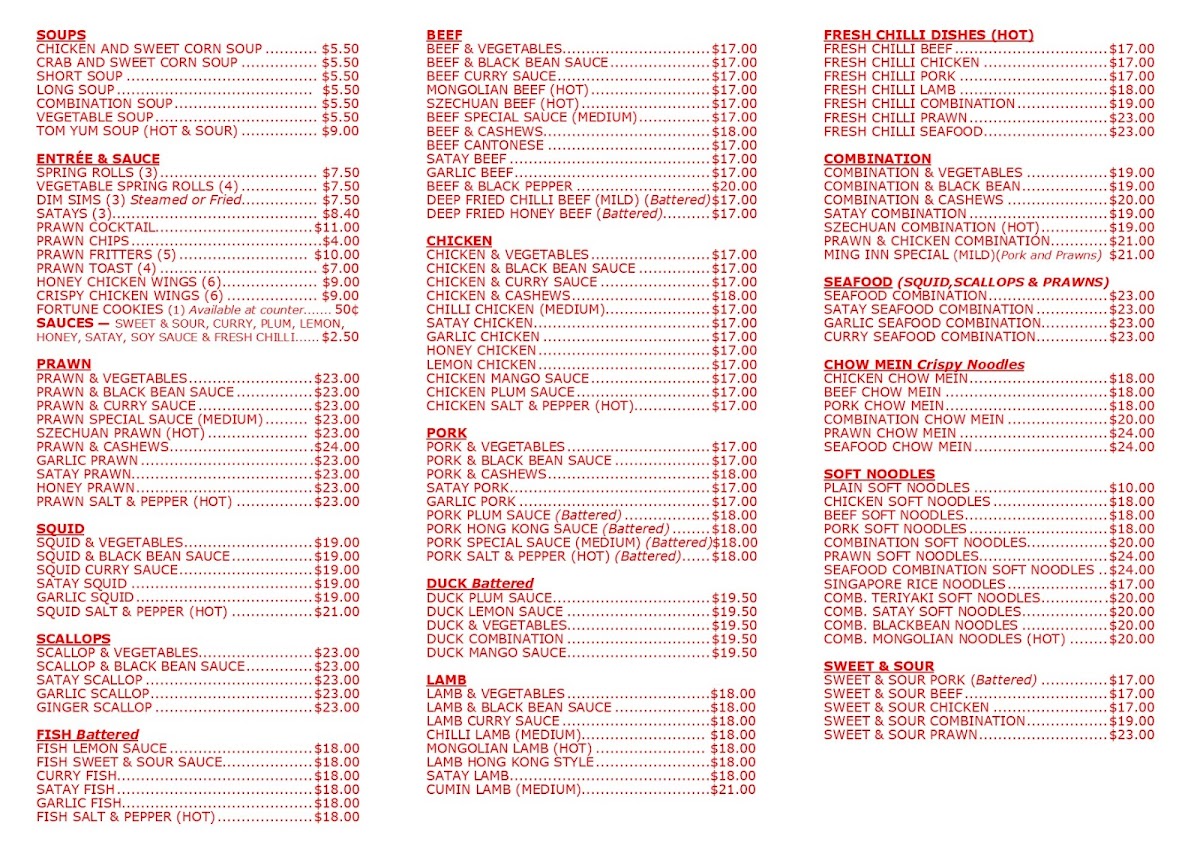 Ming Inn Chinese Restaurant Photo Menu 1