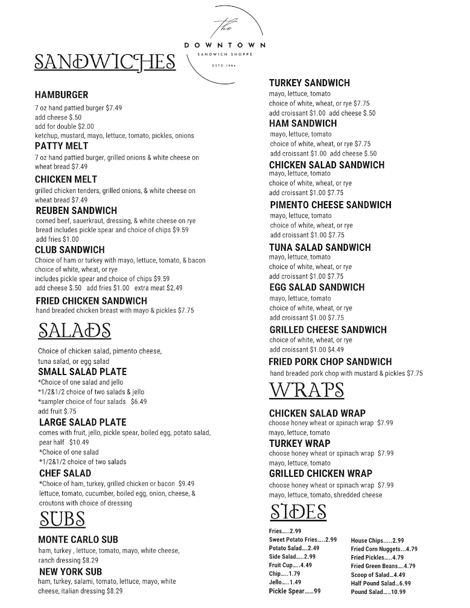 The Downtown Sandwich Shoppe LLC Photo Menu 1