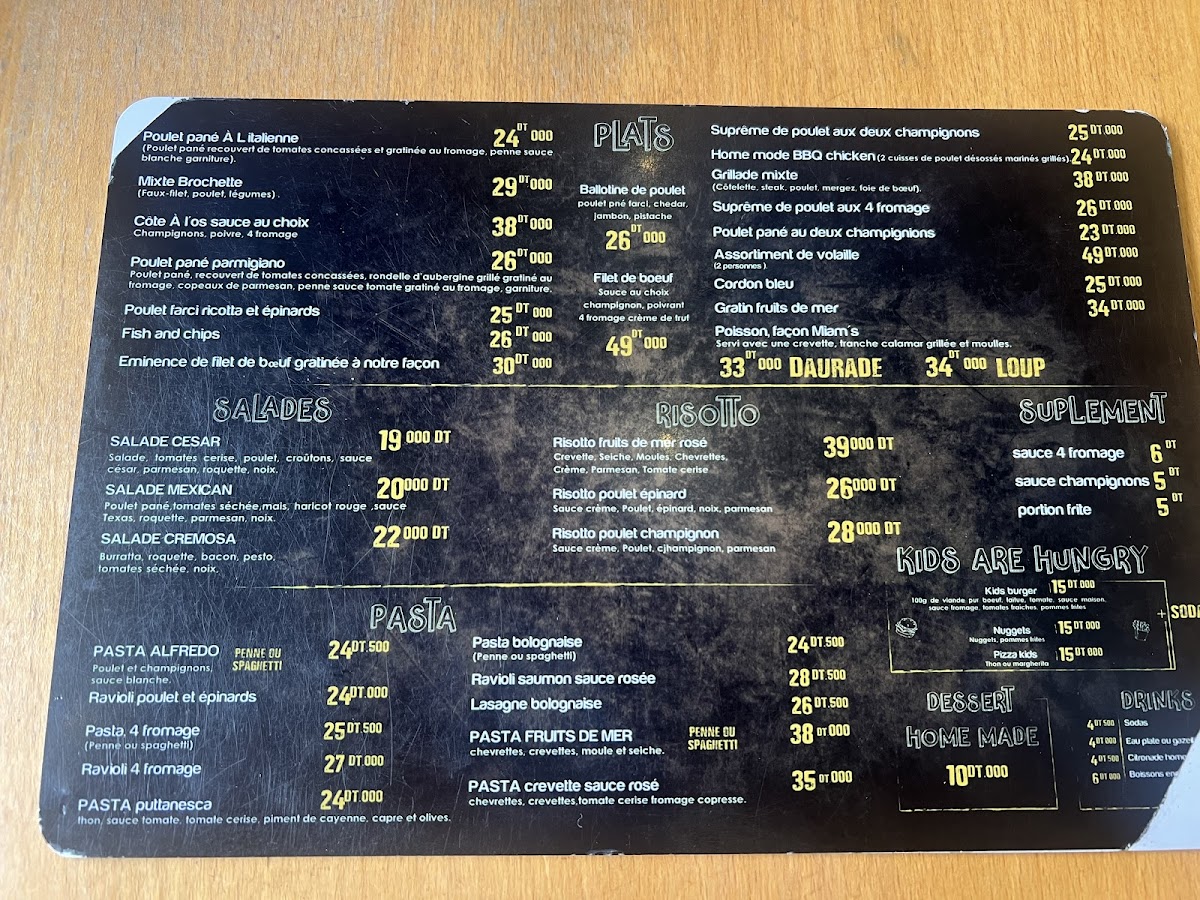 Restaurant Miam's Hammam Sousse Photo Menu 1