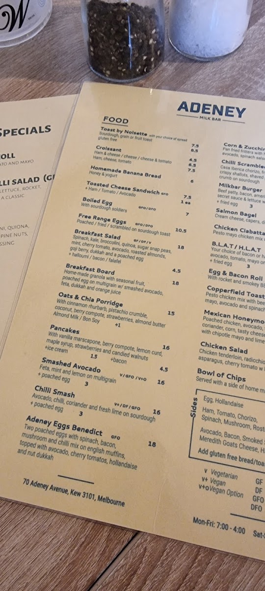Adeney Milk Bar Cafe Photo Menu 10