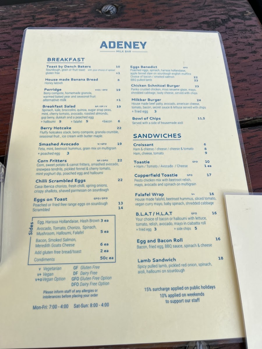 Adeney Milk Bar Cafe Photo Menu 4