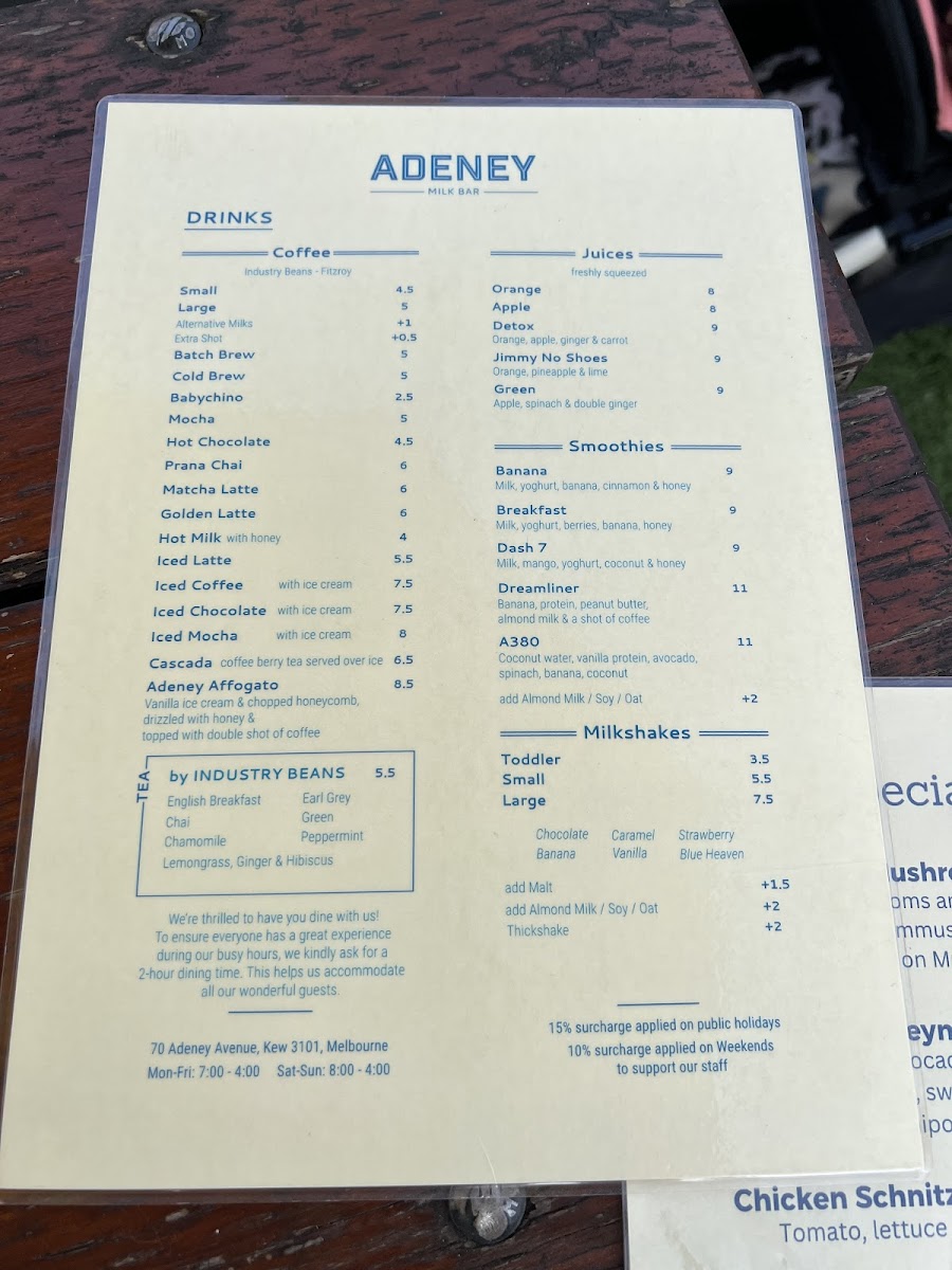 Adeney Milk Bar Cafe Photo Menu 5