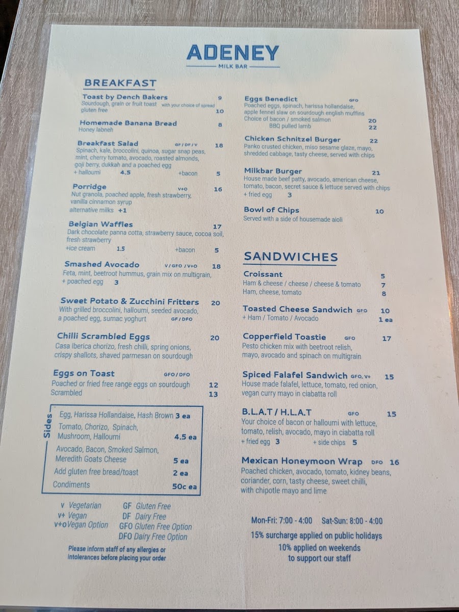 Adeney Milk Bar Cafe Photo Menu 6
