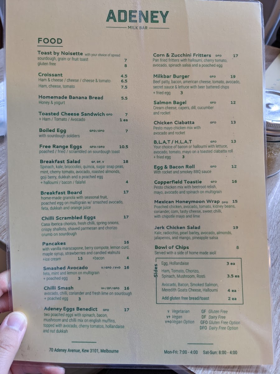 Adeney Milk Bar Cafe Photo Menu 9