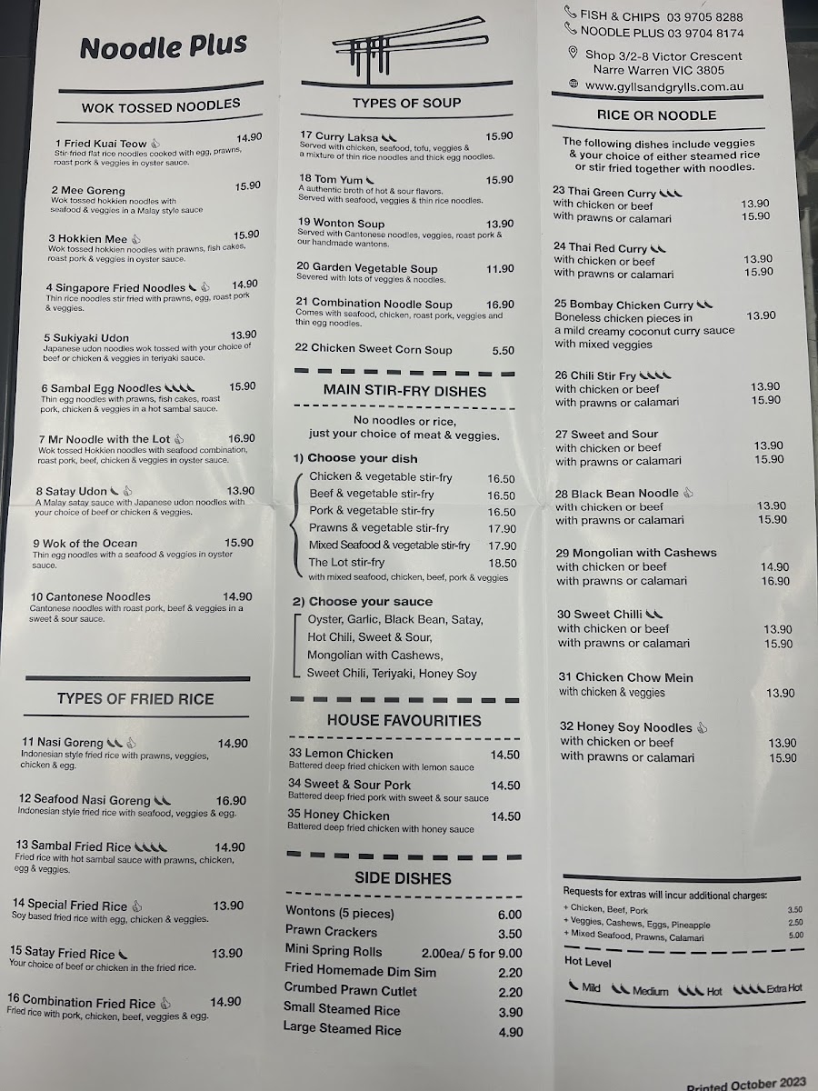 Gylls & Grylls Fish & Chippery Narre Warren Photo Menu 3