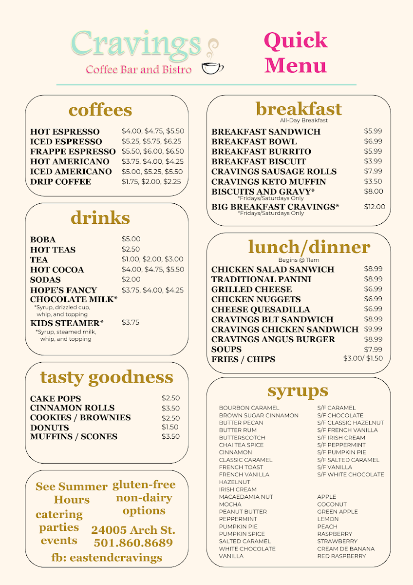 Cravings Coffee Bar and Bistro Photo Menu 1