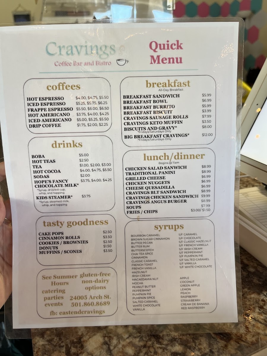 Cravings Coffee Bar and Bistro Photo Menu 2