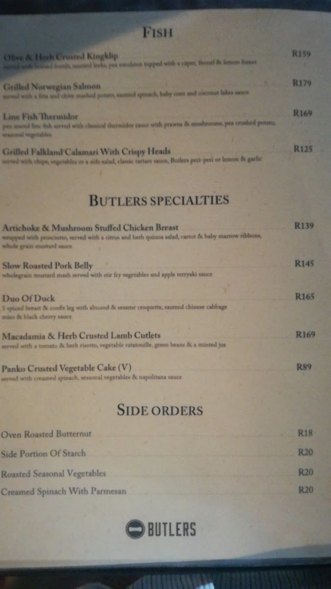 Butlers Restaurant and Bar Photo Menu 9