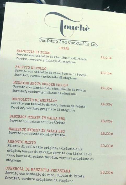 Touchè Beefstrò and cocktails lab Photo Menu 1