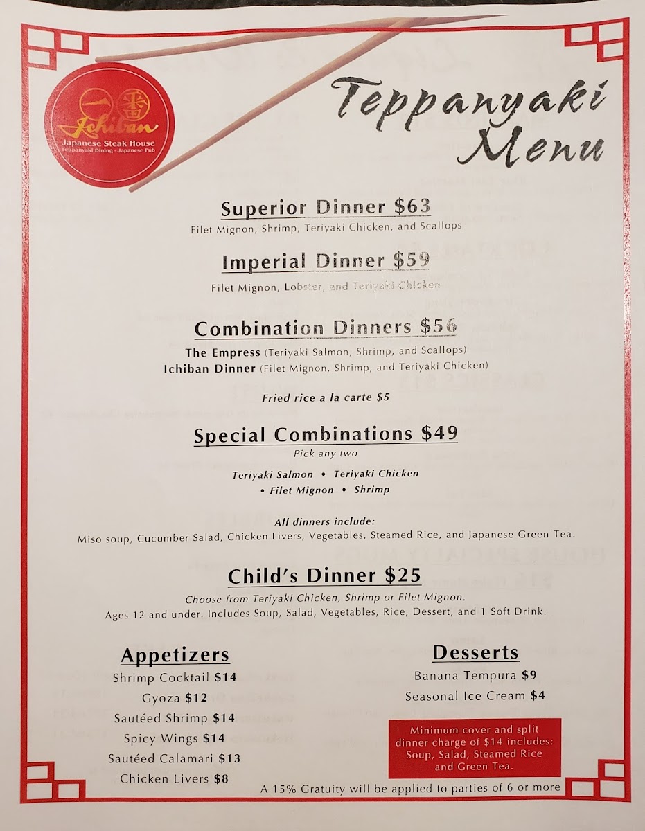Ichiban Japanese Steakhouse & Pub Photo Menu 1