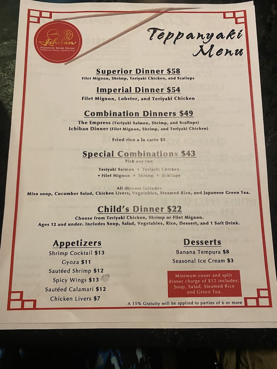 Ichiban Japanese Steakhouse & Pub Photo Menu 7