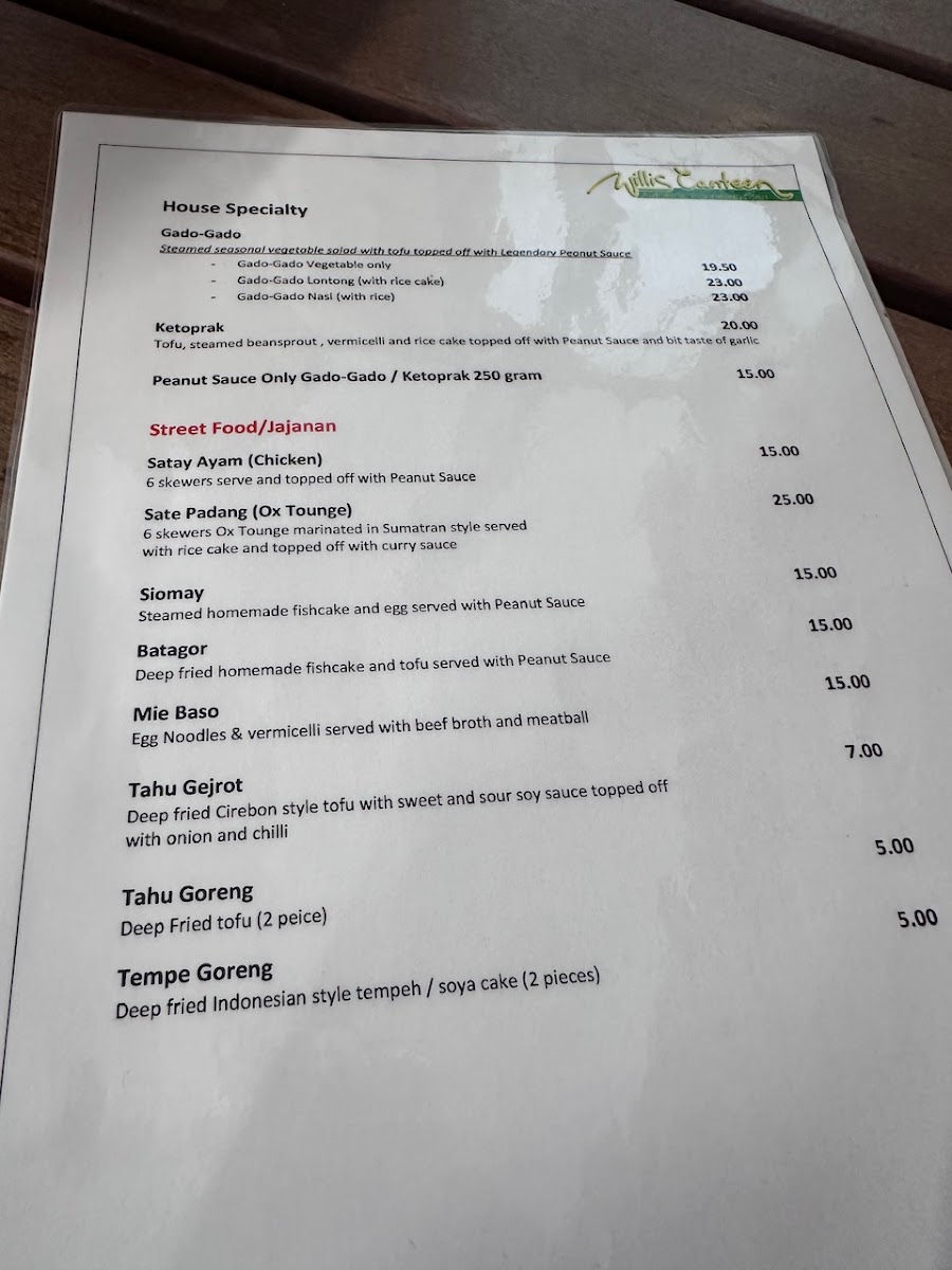 Willis Canteen Photo Menu 1