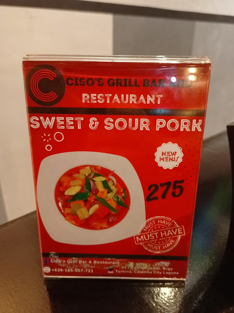 Ciso's Grill Bar and Restaurant Photo Menu 1