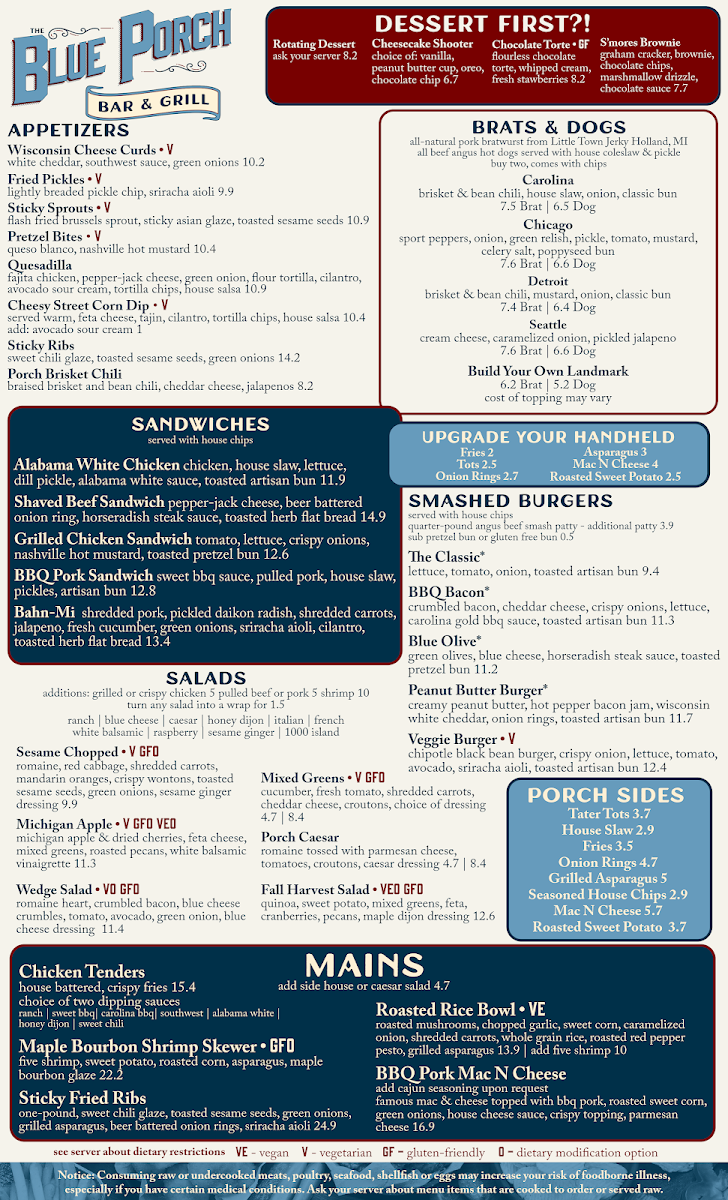 The Blue Porch Bar & Grill Photo Menu 1