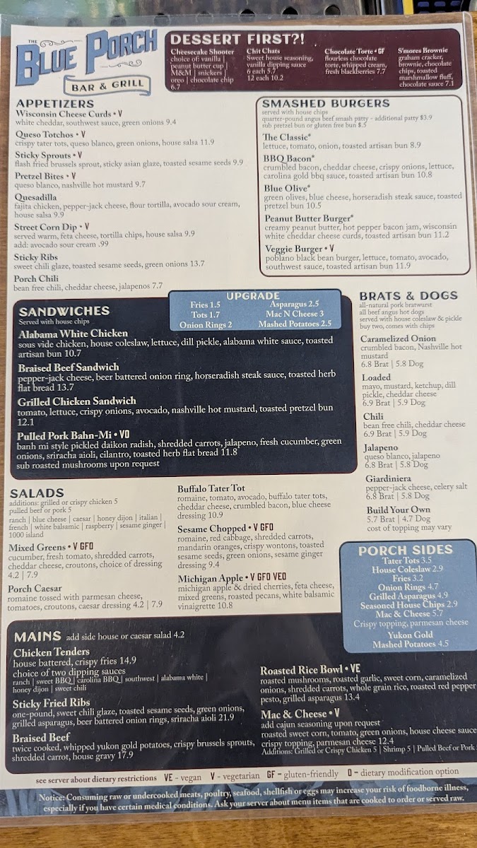 The Blue Porch Bar & Grill Photo Menu 3