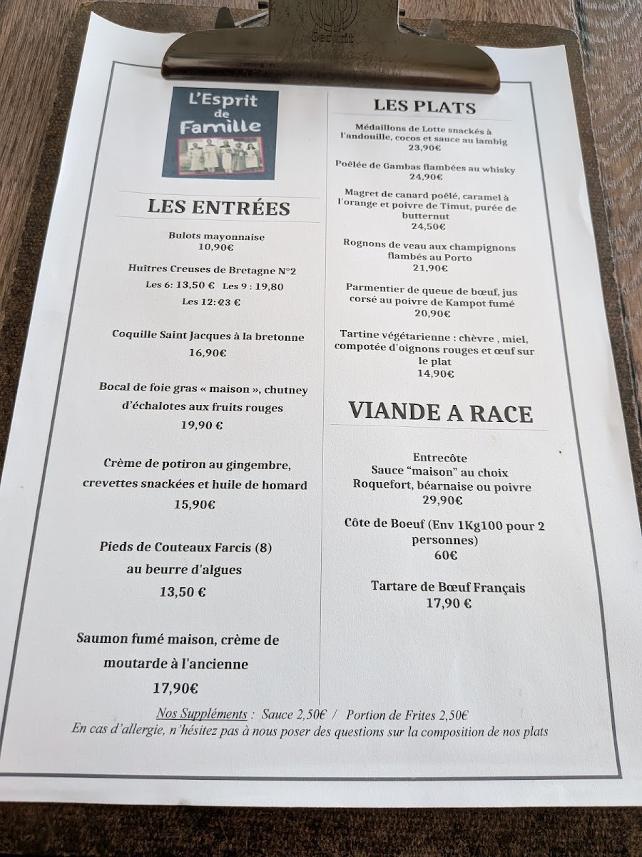 L'esprit de famille - Le bistrot Photo Menu 1