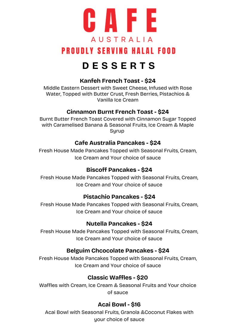 Cafe Australia Photo Menu 1