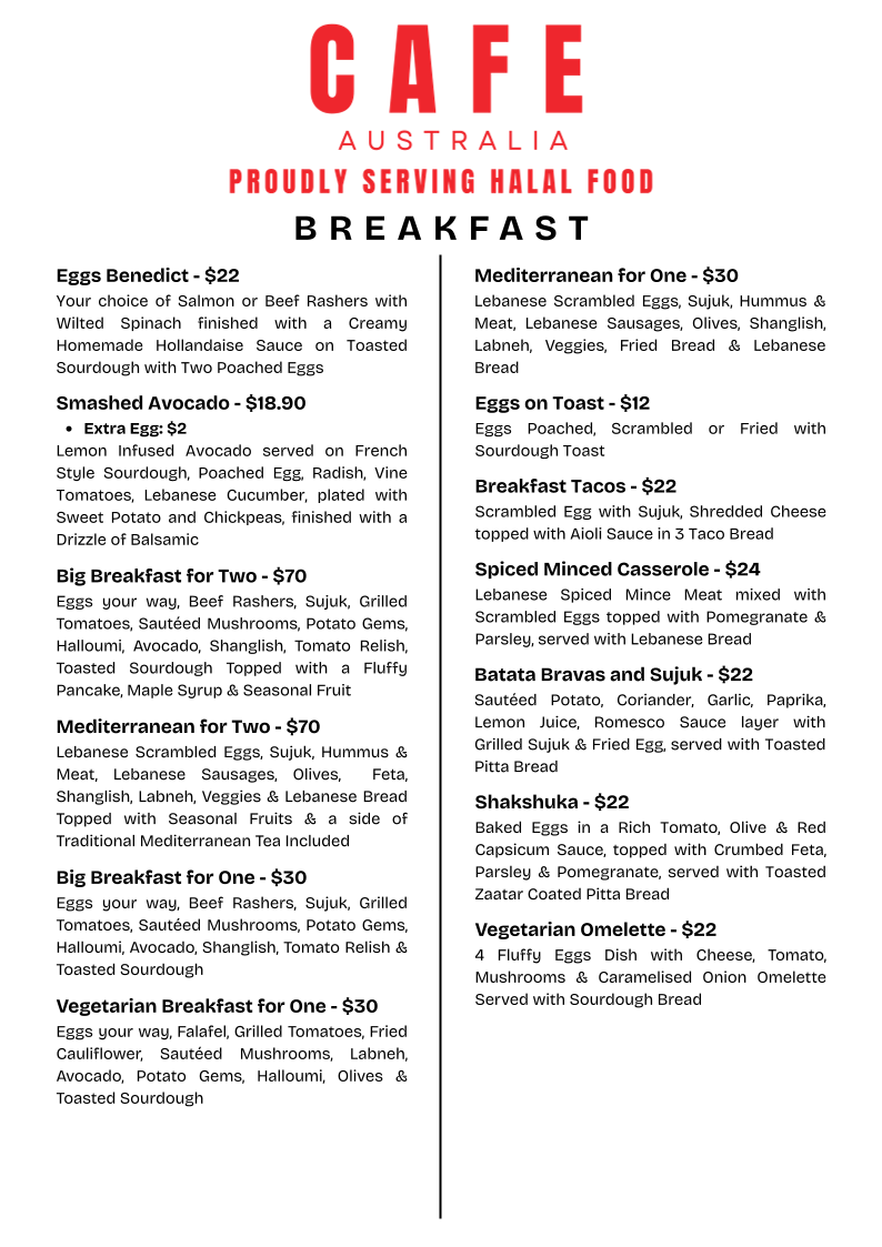 Cafe Australia Photo Menu 2