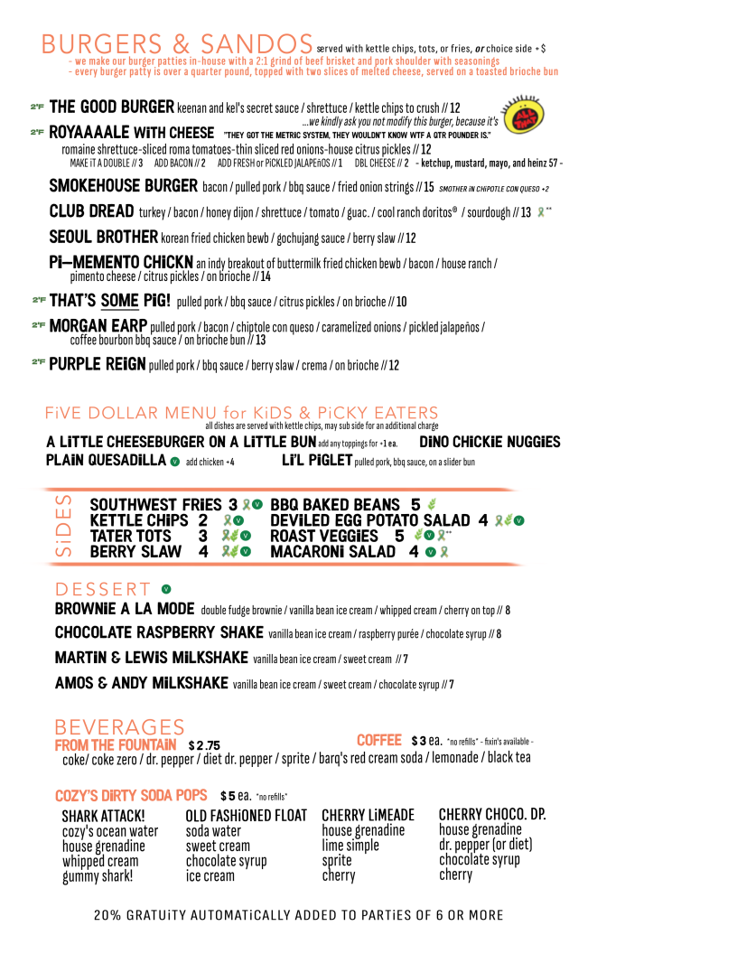 Cozy's Grindhouse Photo Menu 2
