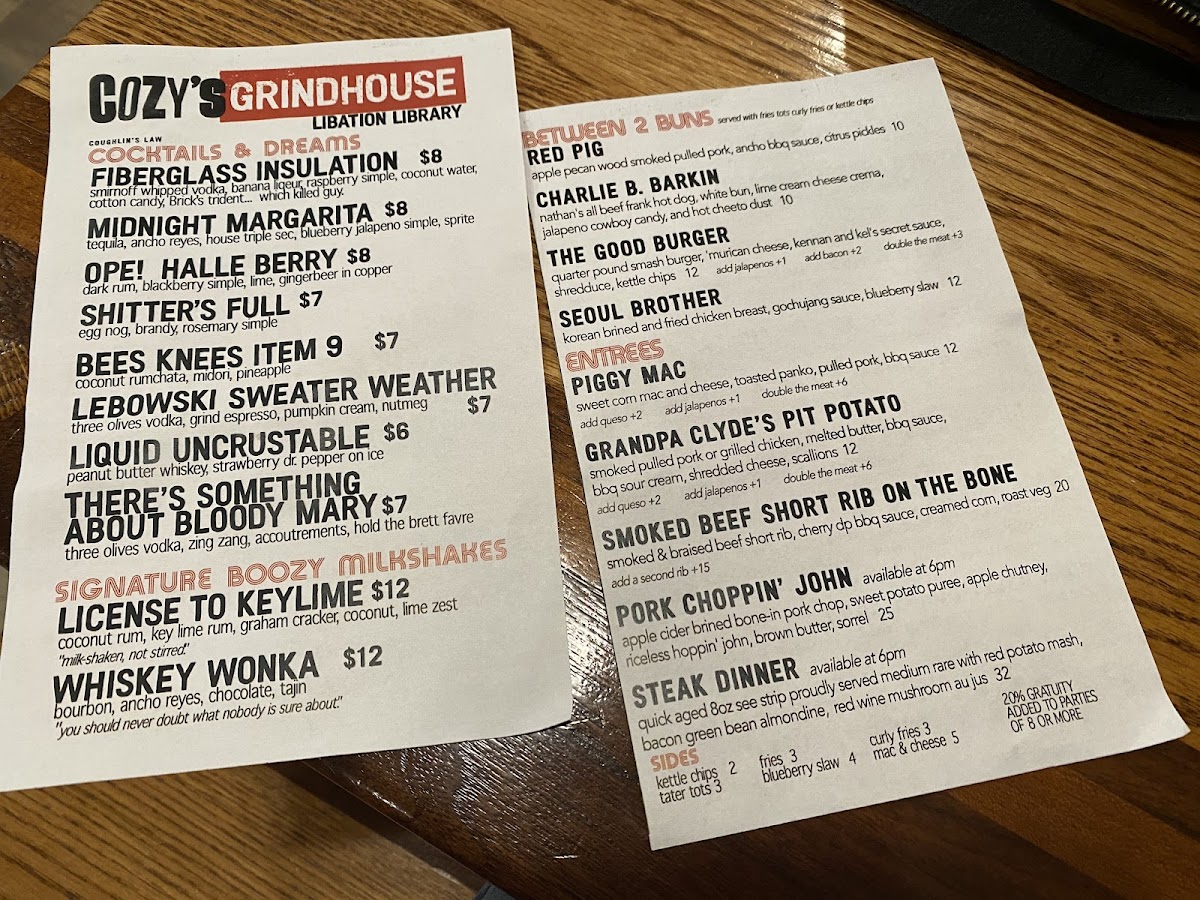 Cozy's Grindhouse Photo Menu 4