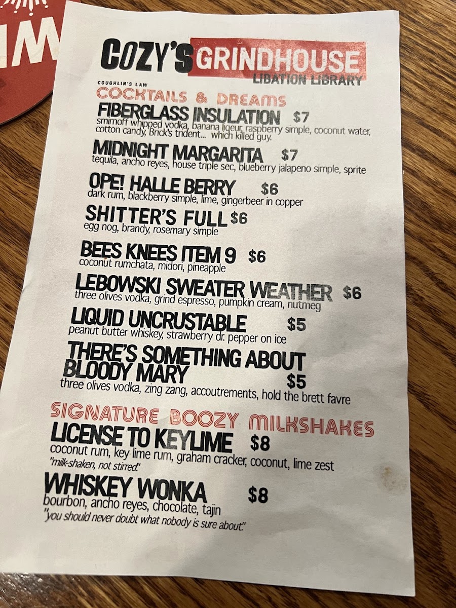 Cozy's Grindhouse Photo Menu 5