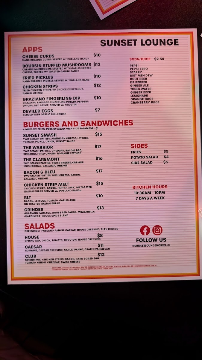 Sunset Lounge Photo Menu 1