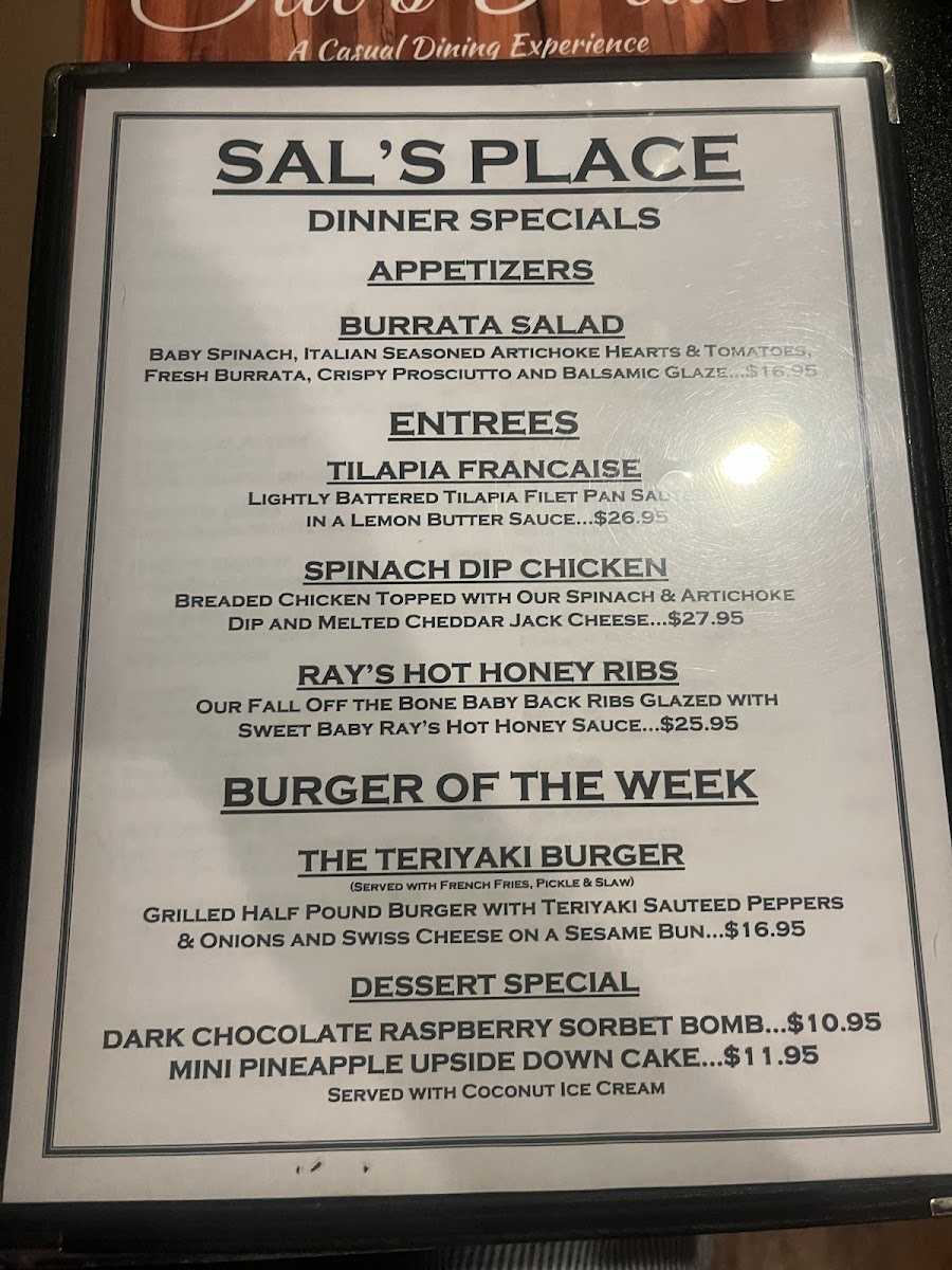 Sal's Place Photo Menu 1