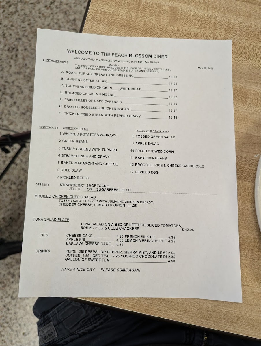 Peach Blossom Diner Photo Menu 1
