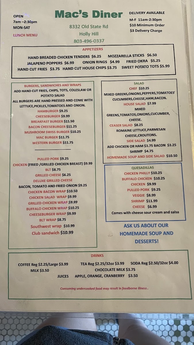 Mac's Diner Photo Menu 6