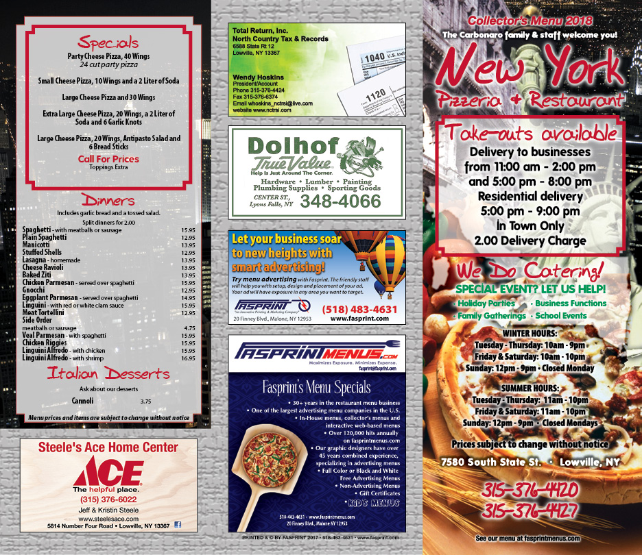 New York Pizzeria Photo Menu 2