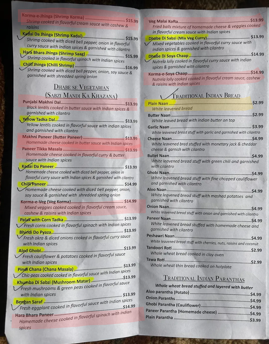 Nawab's Indian Cuisine Photo Menu 1