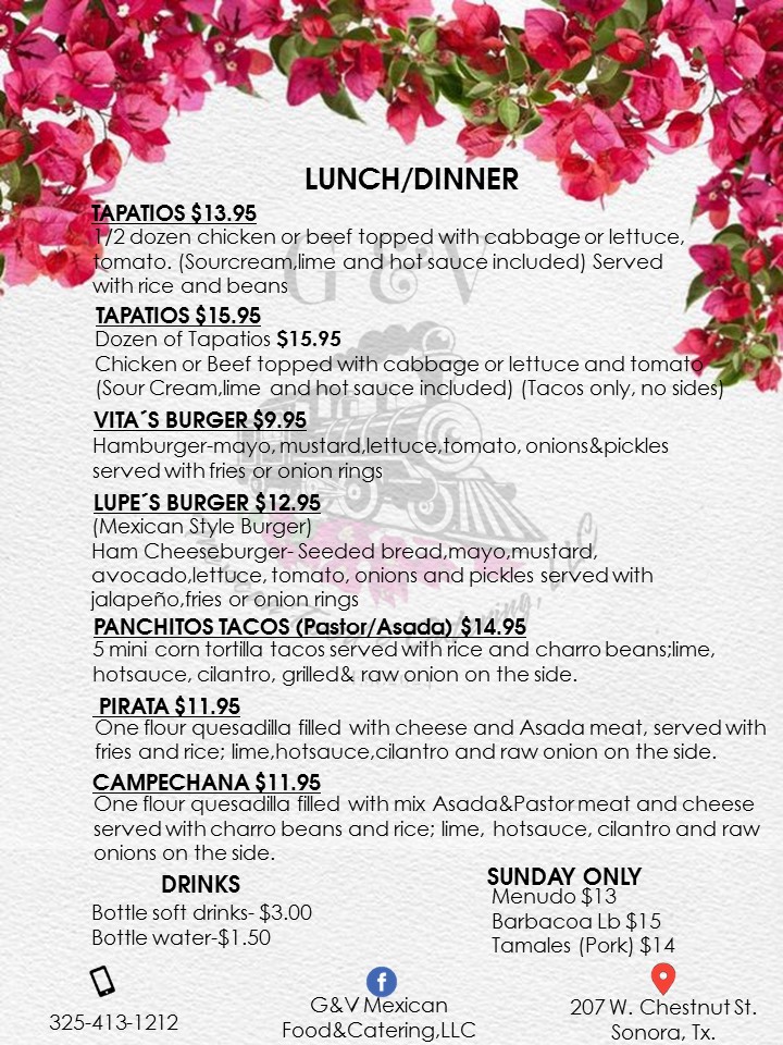 G&V Mexican Food & Catering Photo Menu 2