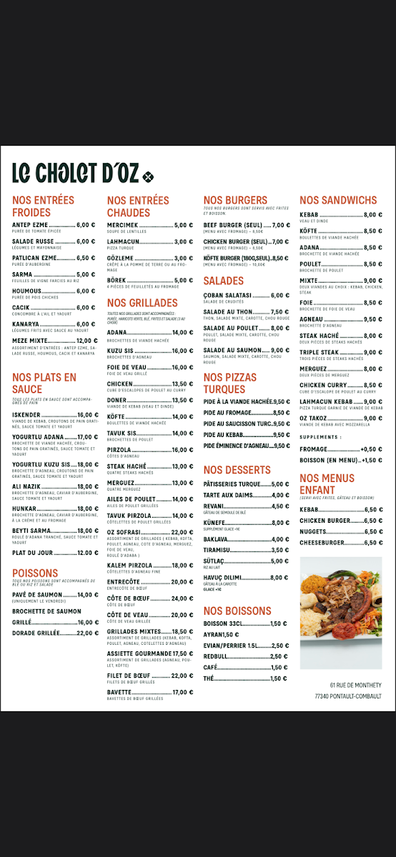 Le Chalet d’oz - Kebab Photo Menu 1