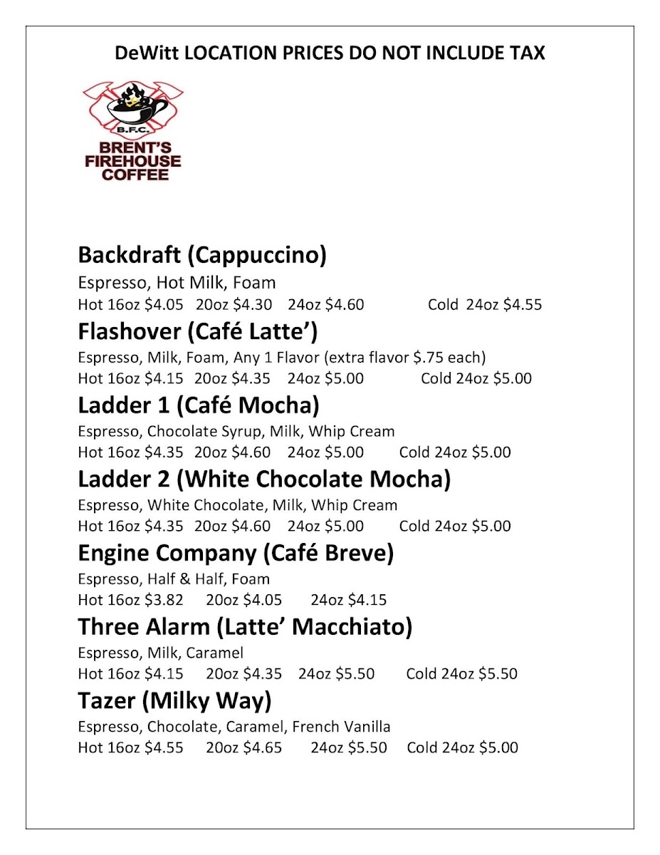 Brent’s Firehouse Coffee Photo Menu 4