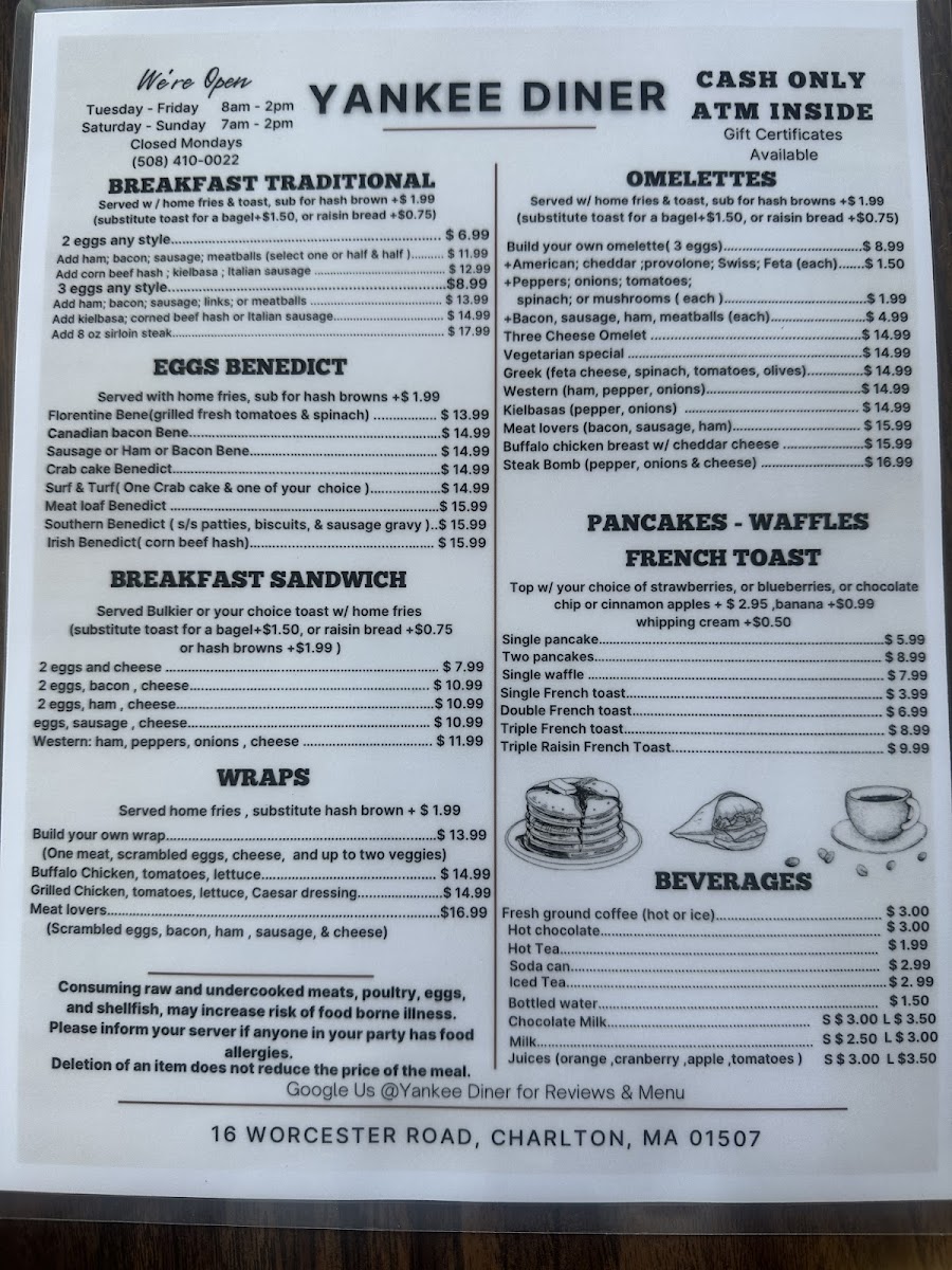 Yankee Diner 2025 Photo Menu 1