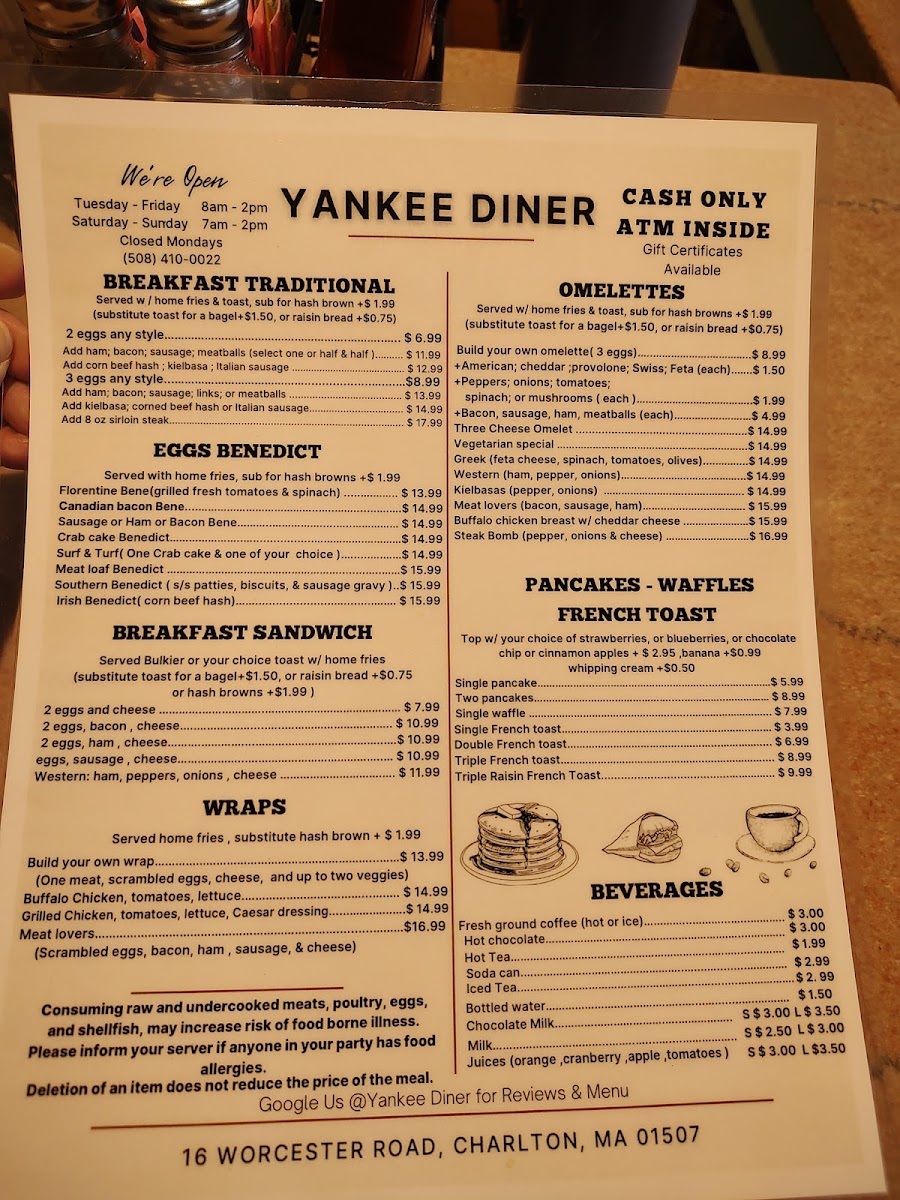 Yankee Diner 2025 Photo Menu 2
