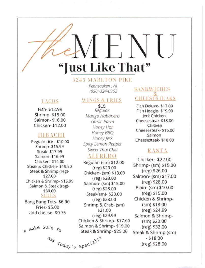 Just Like That Photo Menu 1