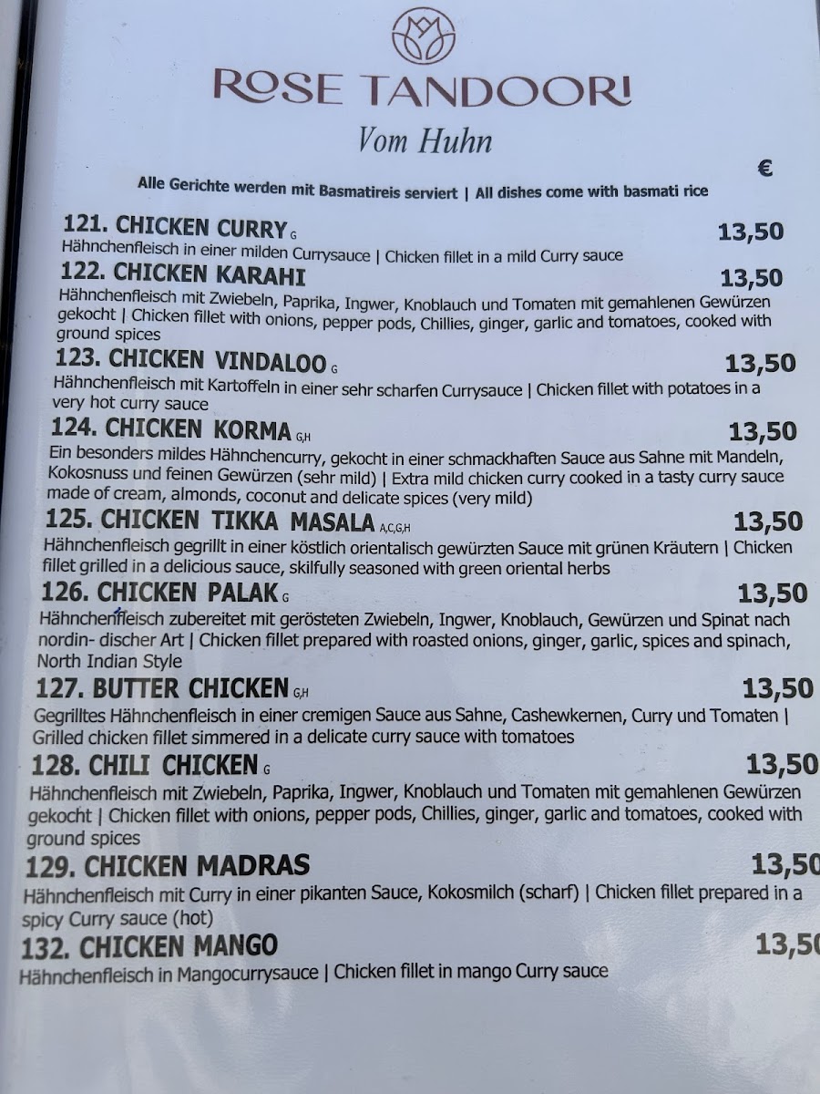 Rose Tandoori Restaurant Photo Menu 1