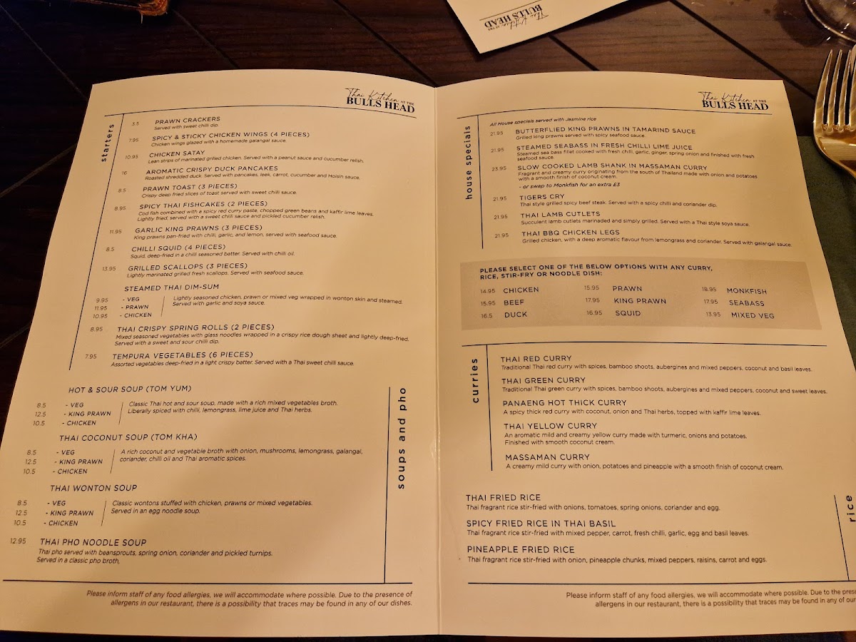 The Thai Kitchen Tarporley Photo Menu 1