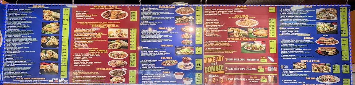 Tony's Fresh Mexican Food Photo Menu 3