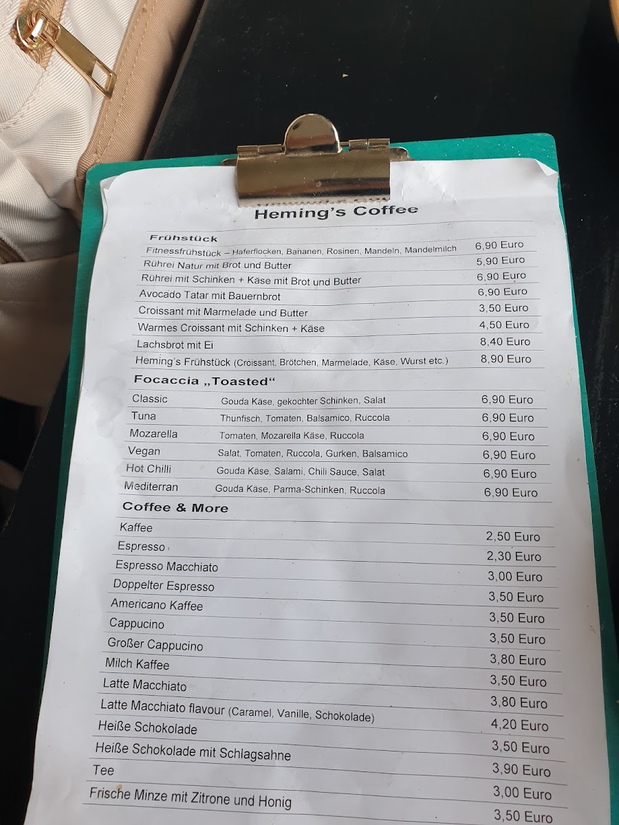 Heming's Coffee Photo Menu 1