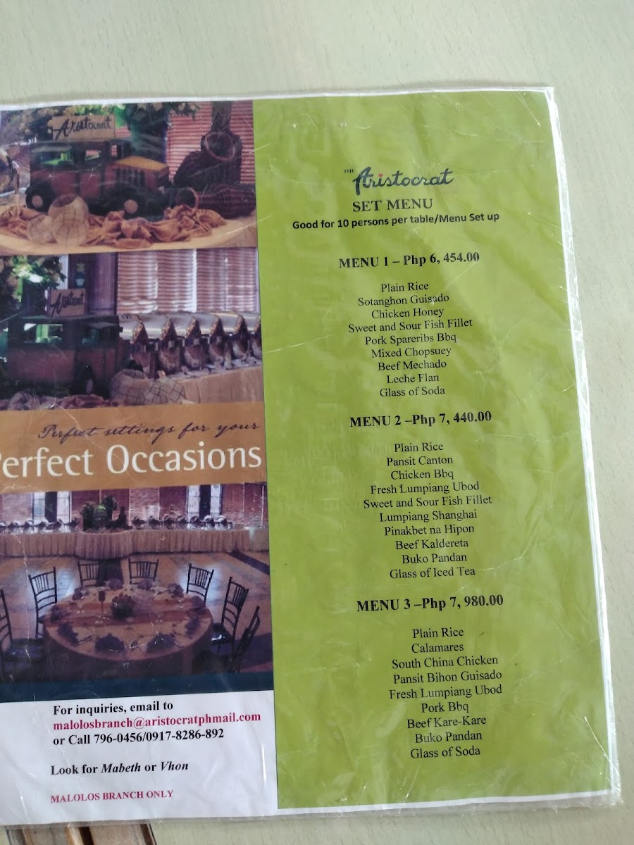 The Aristocrat Restaurant - Malolos, Bulacan Photo Menu 3