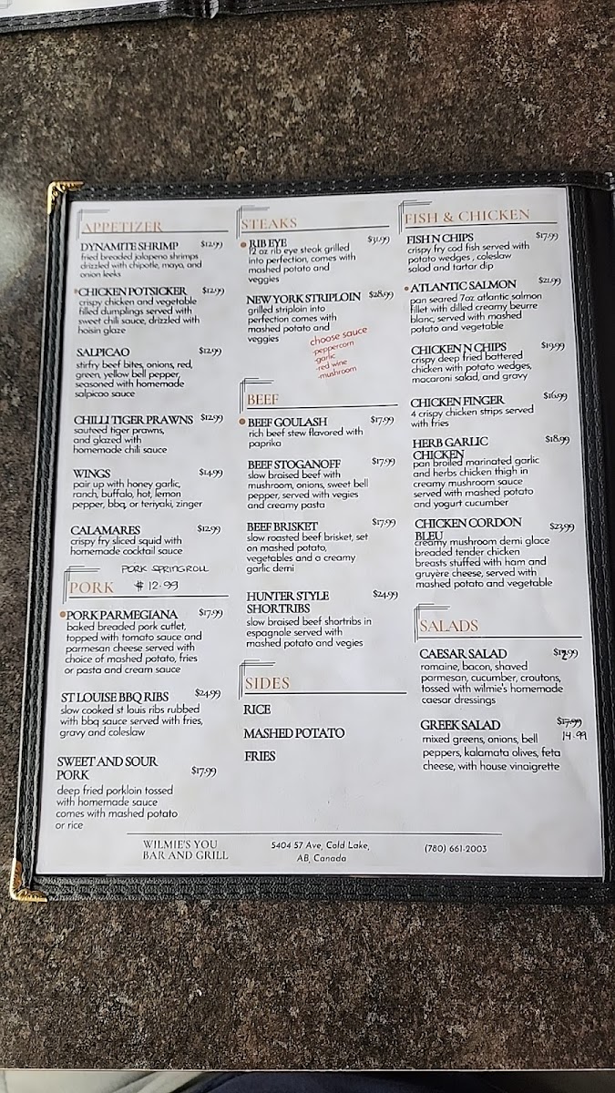 Wilmie's You Bar and Grill Photo Menu 5