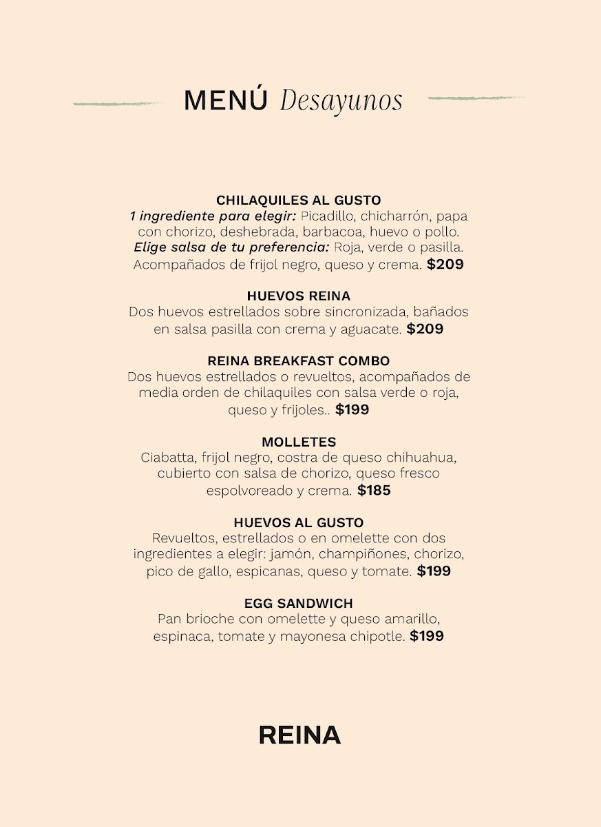 Reina Comfort Food Cumbres Photo Menu 5