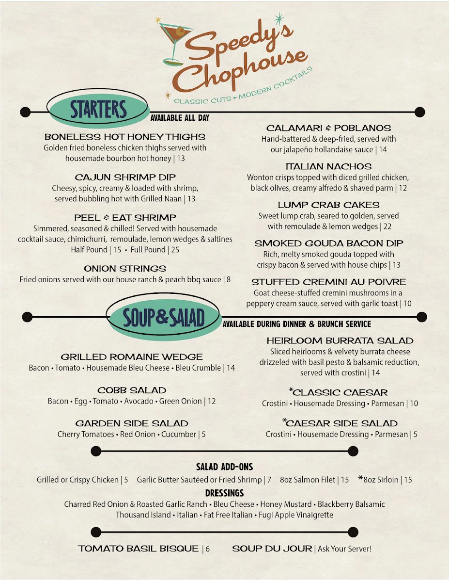 Speedy's Chophouse Photo Menu 1