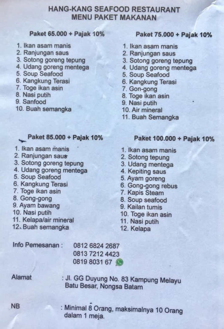 Han Kang Seafood Restaurant Batam Photo Menu 2