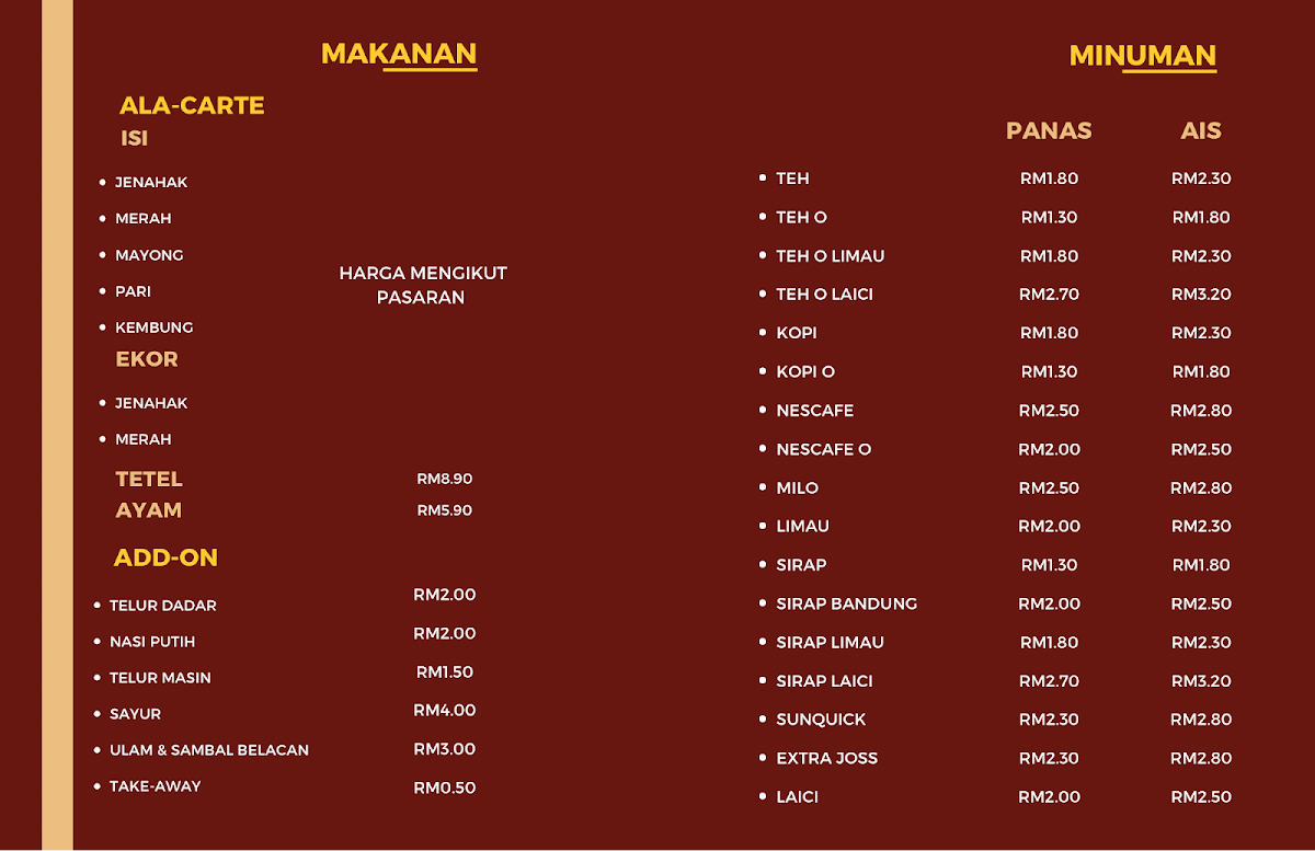 Restoran Mak Abah Asam Pedas Photo Menu 2