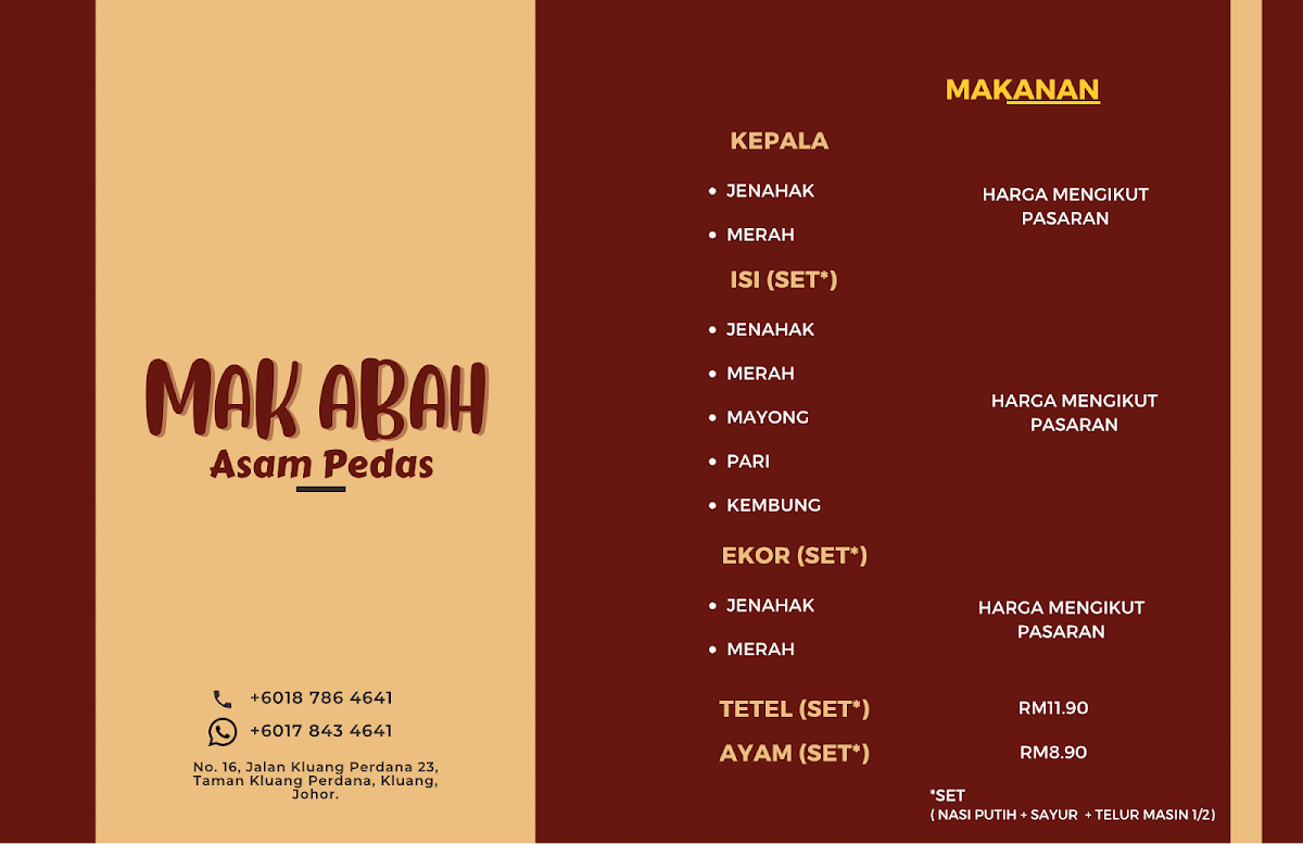 Restoran Mak Abah Asam Pedas Photo Menu 3