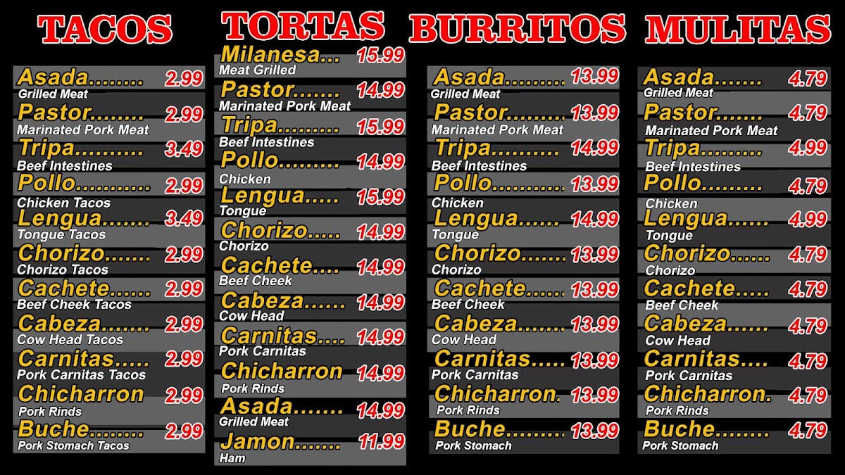 Tacos El Jimador Photo Menu 2