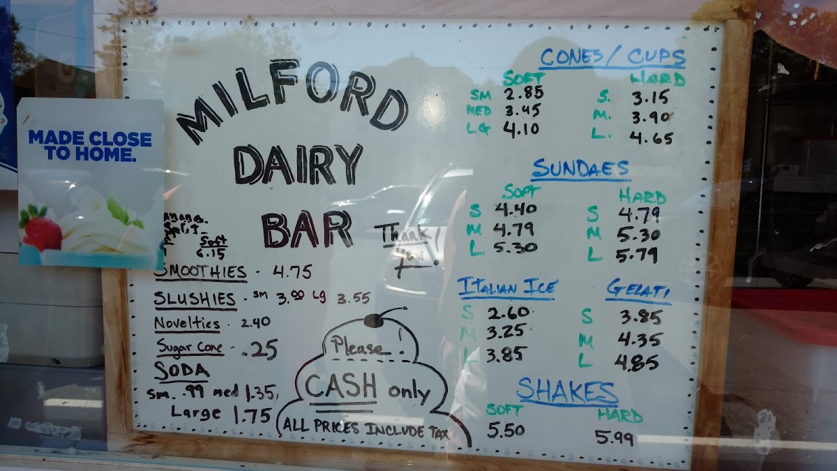 Milford Dairy Bar Photo Menu 4